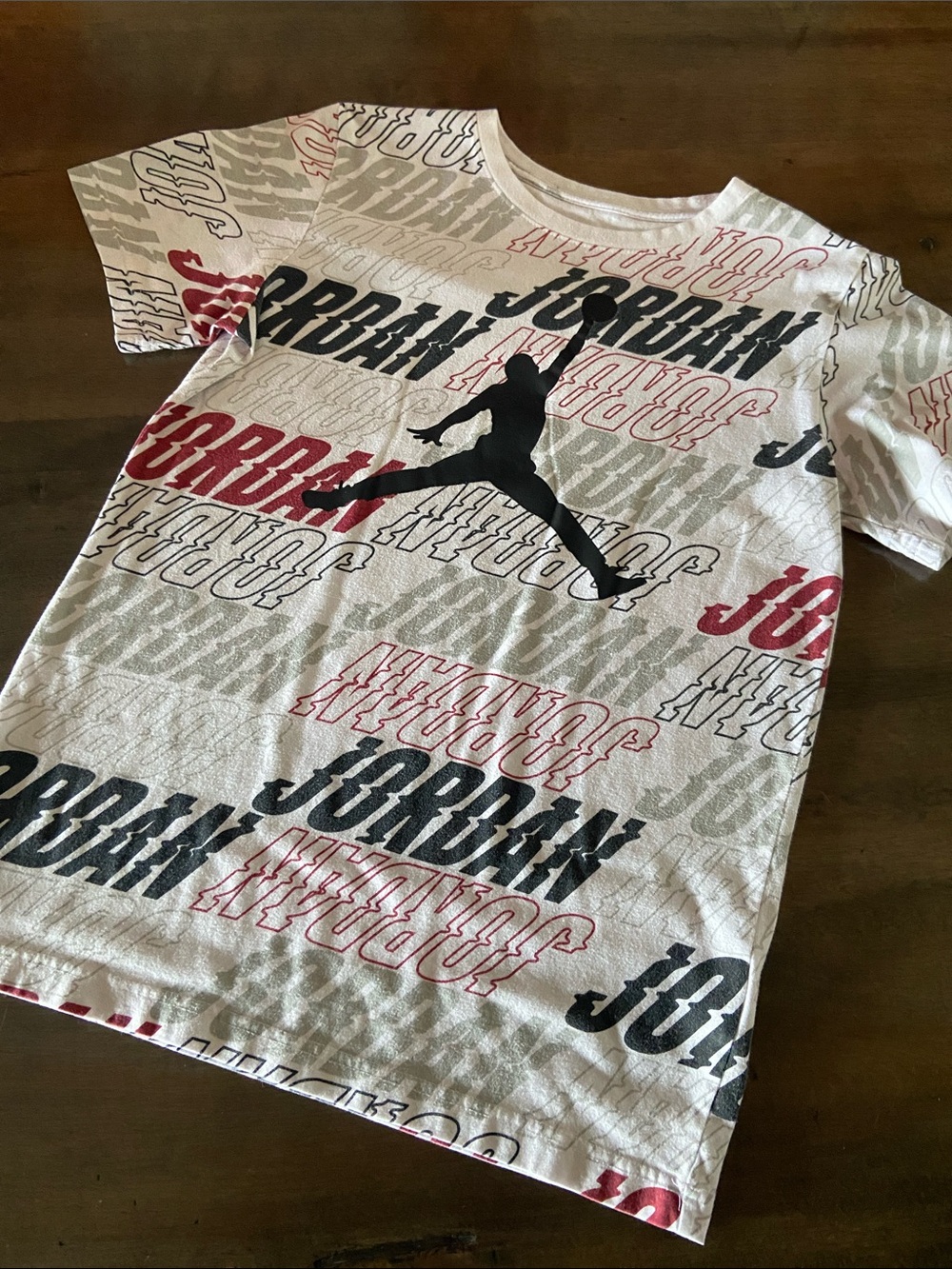 Kids Jordan White Tee with Black Jumpman and Red Accents